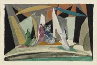 Sergei Chekhonin - A group of theatre designs: Four costume designs; Two set designs; and Two headdress designs