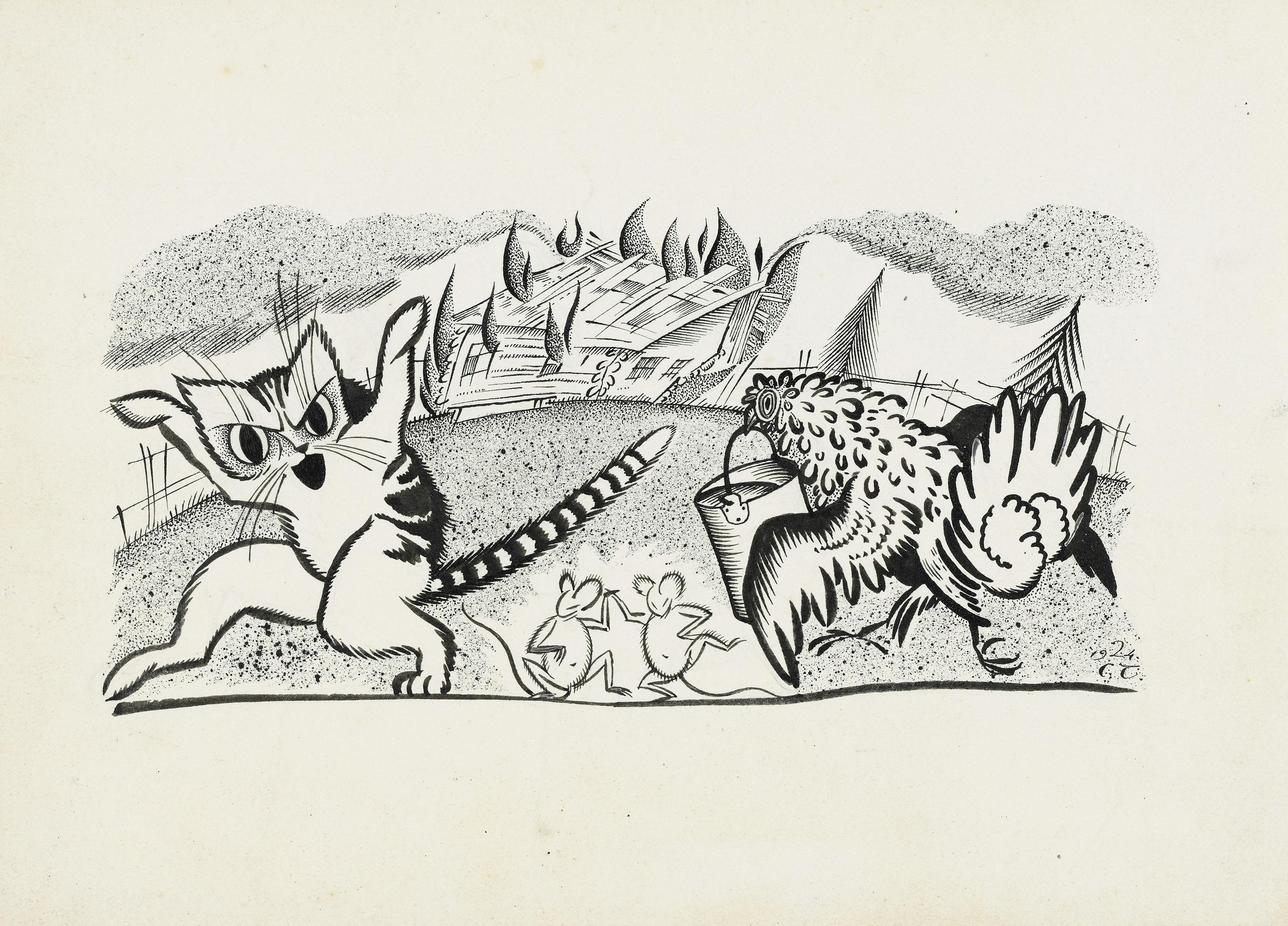 Sergei Chekhonin - Seven illustrations for Korney Chukovskii\'s \'Fedia-Bredia\'