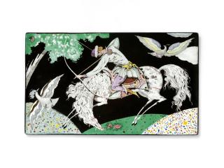 Sergei Chekhonin - Six enamel plaques: Archer; Golfer; and Four floral compositions