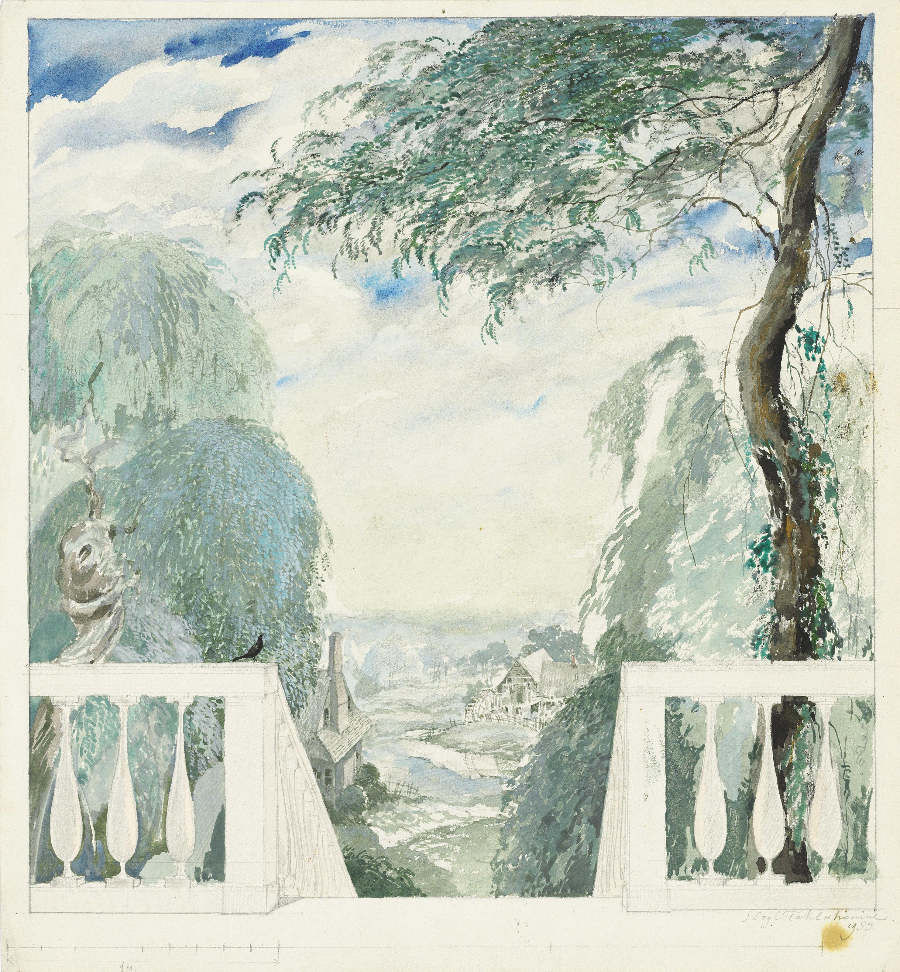 Sergei Chekhonin - View of a village from a terrace