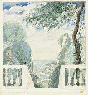 Sergei Chekhonin - View of a village from a terrace