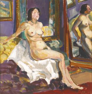 Sergei Ivanovich Lobanov - Seated Nude By A Mirror