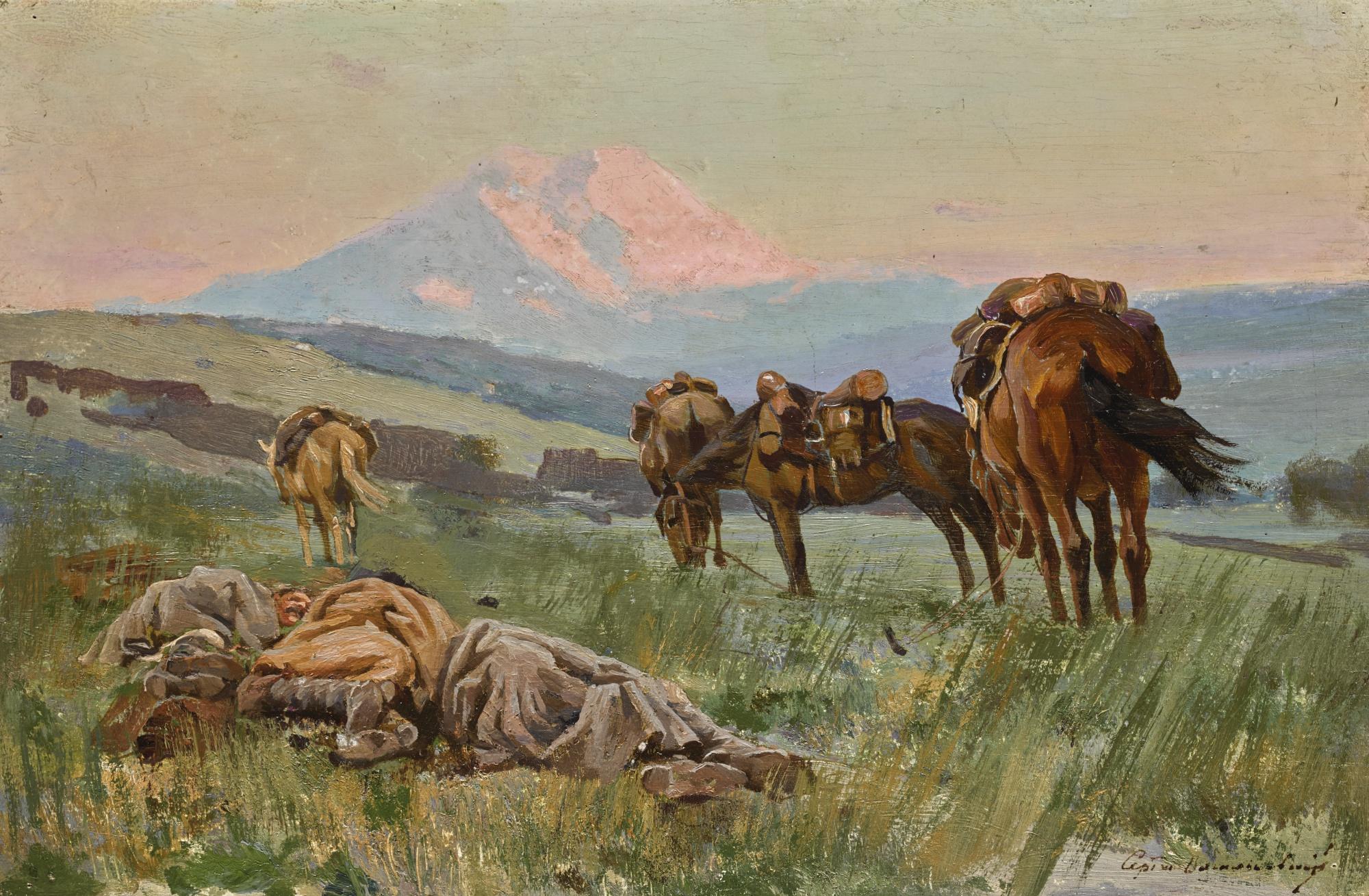 Sergei Ivanovich Vasilkovsky - Bivouac At The Foot Of Mount Elbrus