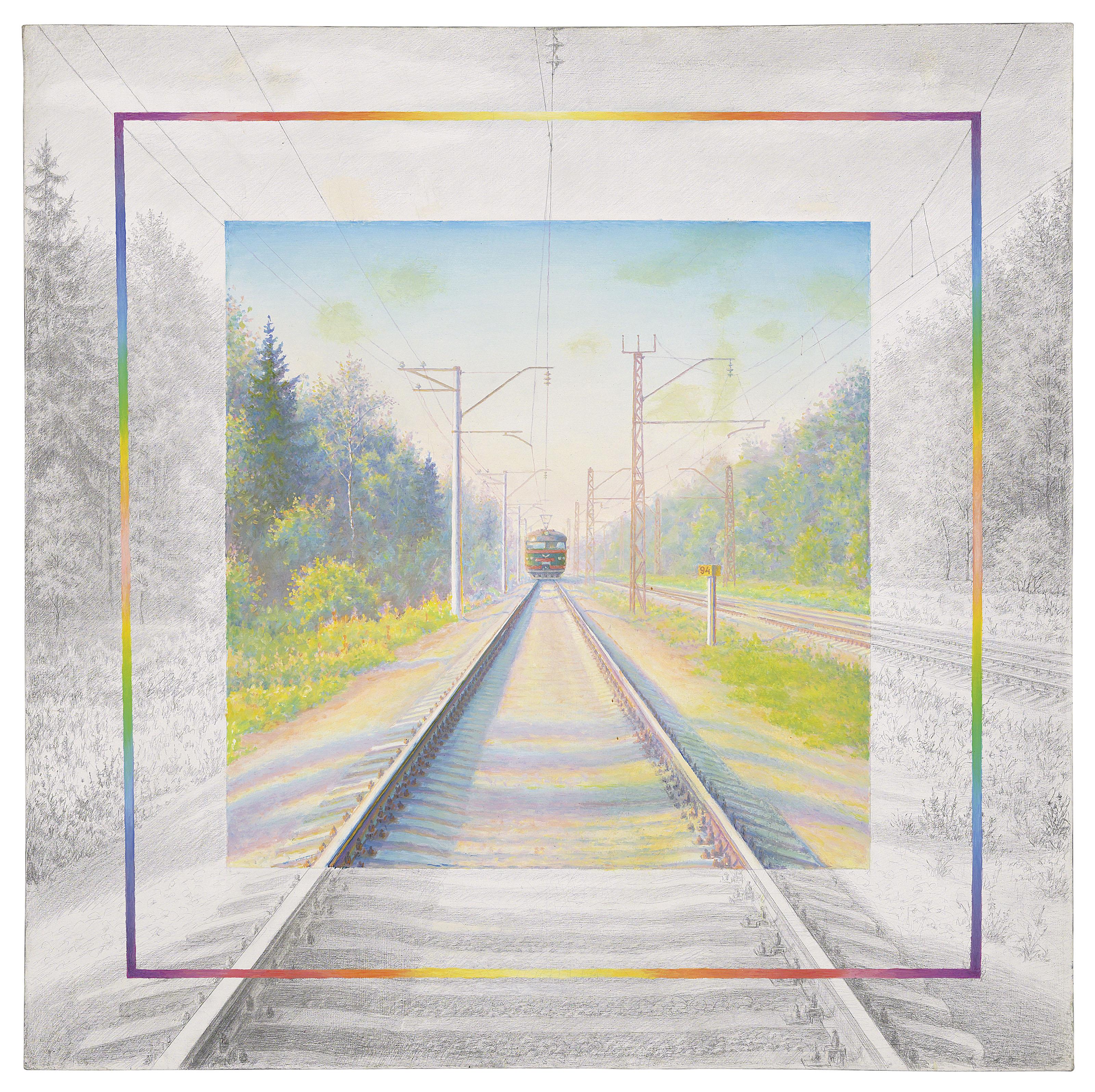 Sergei Shablavin - Summer landscape with train from the \'Railway\' series