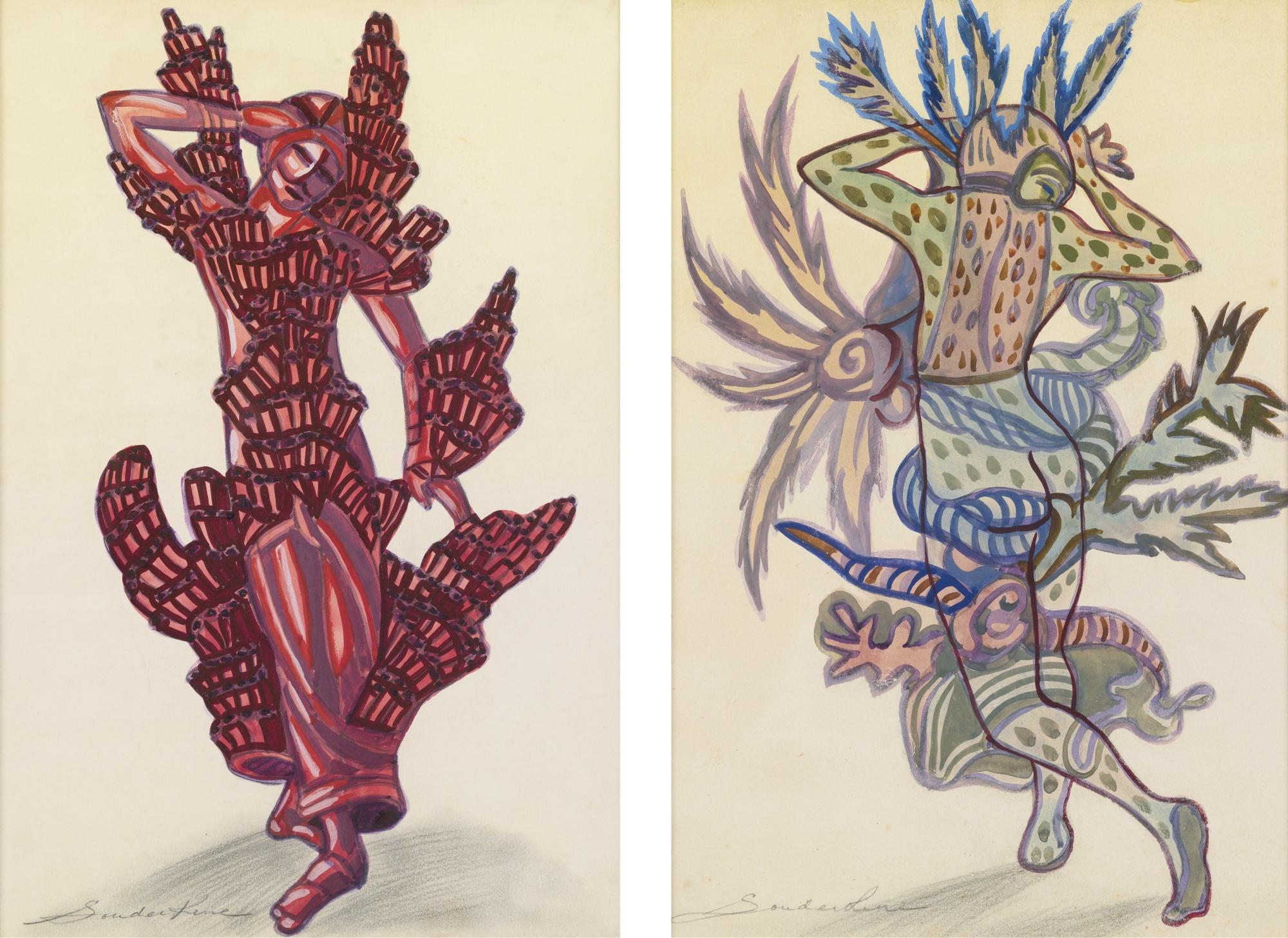 Sergei Soudeikine - Costume Designs For The Underwater Ballet In Sadko At The Metropolitan Opera Company: A Pair