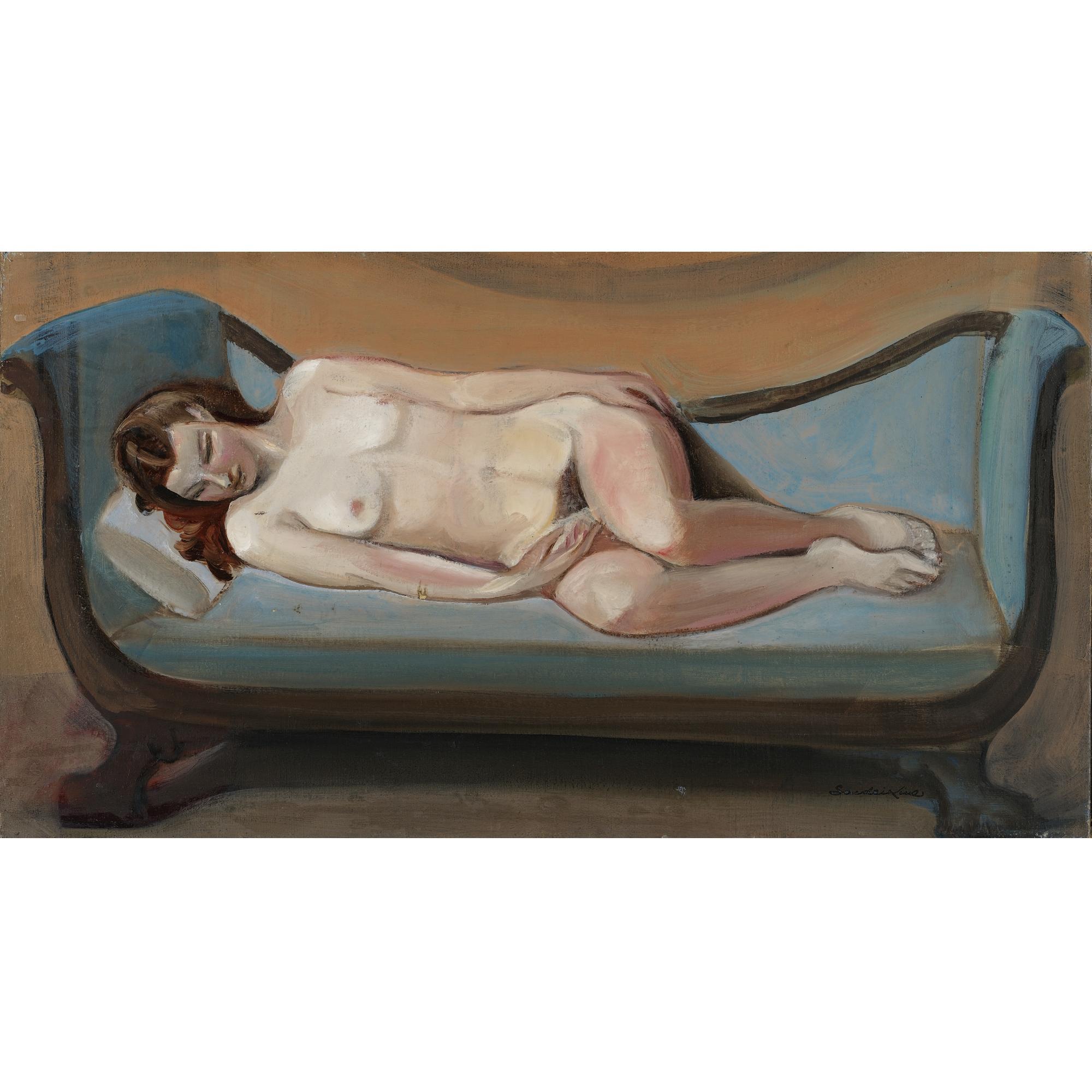 Sergei Soudeikine - Nude On A Blue Sofa