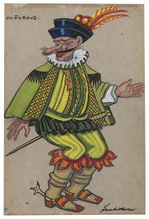 Sergei Sudeikin - Three Commedia dell\'arte costume designs: Jester, Pantalone and Captain