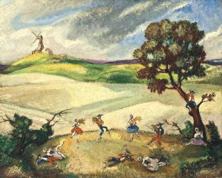 Sergei Sudeikin - Two set designs for \'La fille mal gardée\': Act I, Scene 2; and Act II, Scene 3