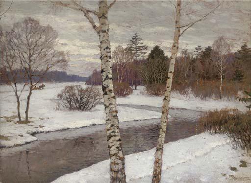Sergey Lednev-Schoukin - A River Running Through A Winter Landscape