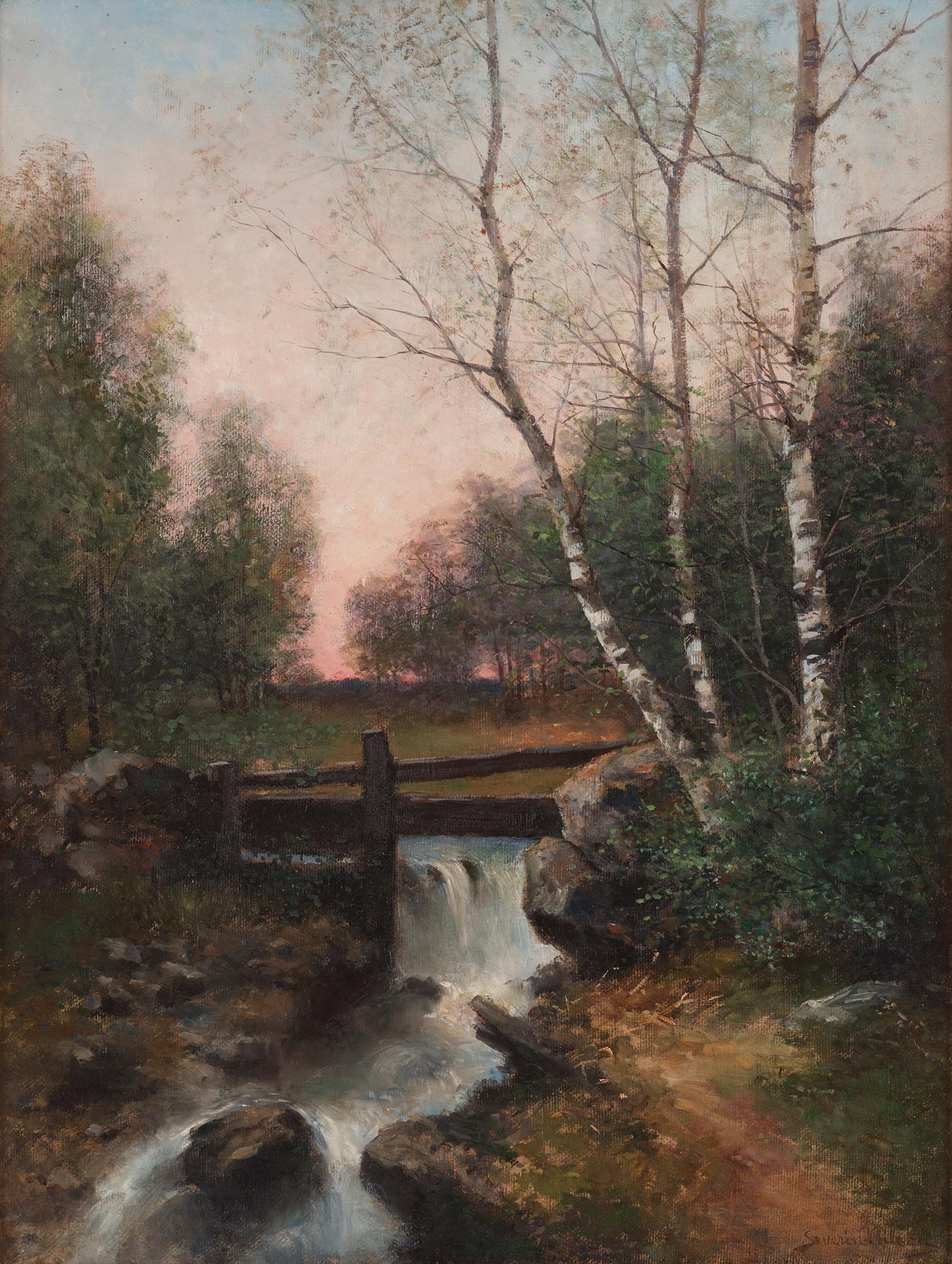 Severin Nilson - Evening Glow, Spring Landscape with Birches by a Stream