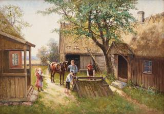 Severin Nilson - Family picture at the farm\'s well