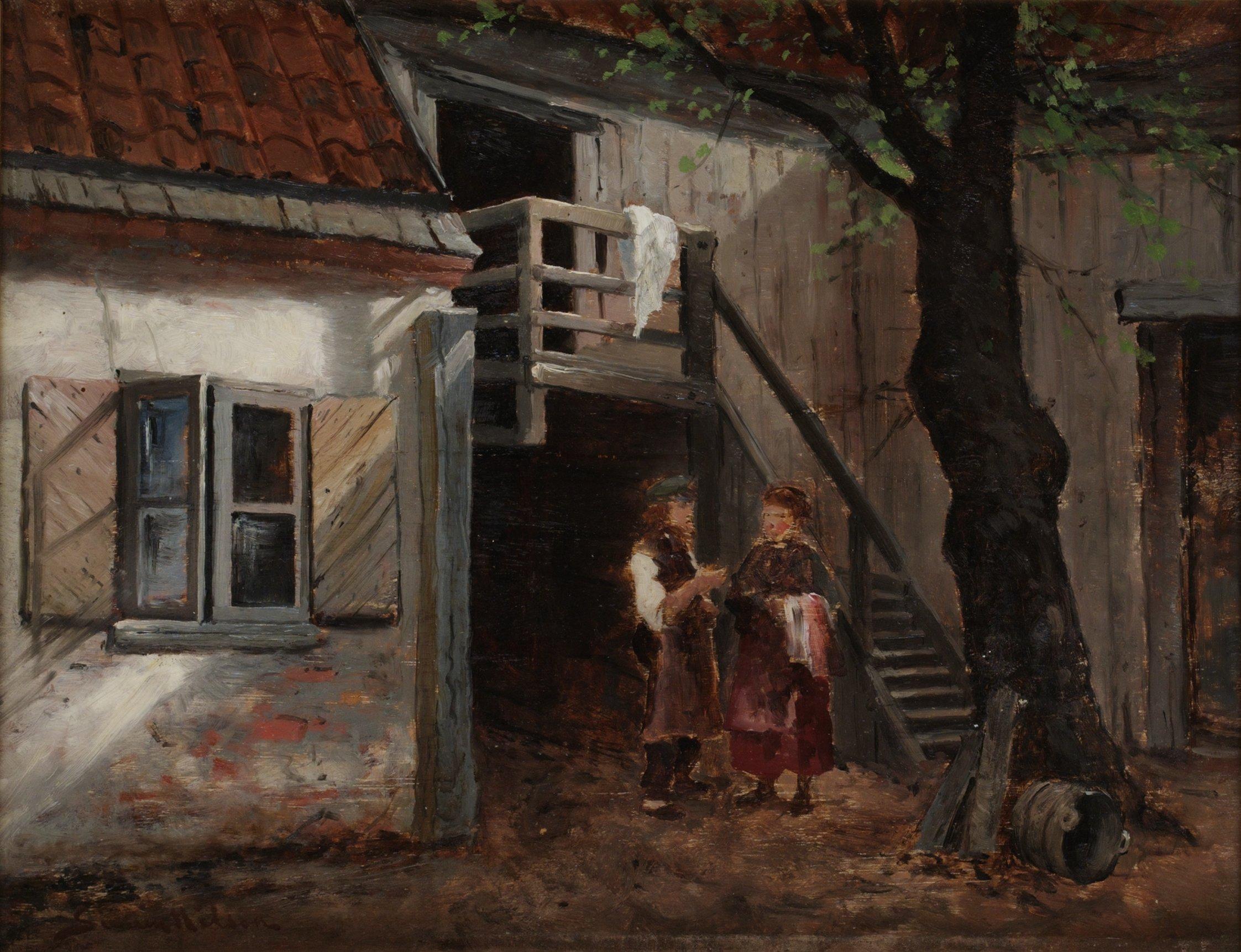 Severin Nilson - Gårdsinteriör med figurer