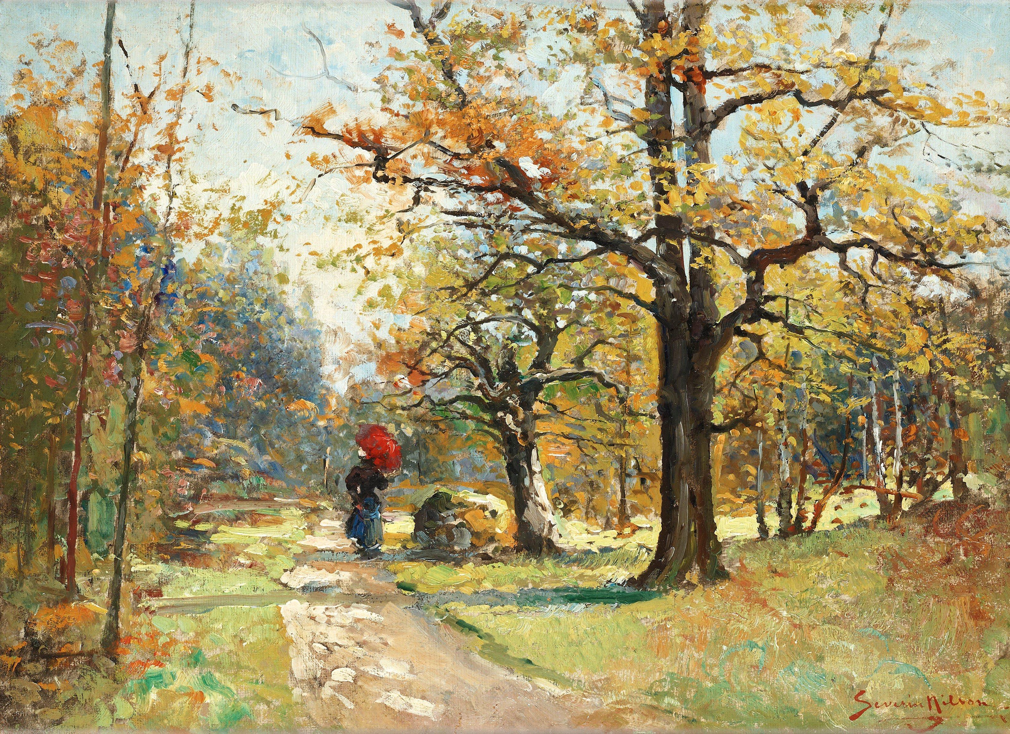 Severin Nilson - Landscape with strolling lady
