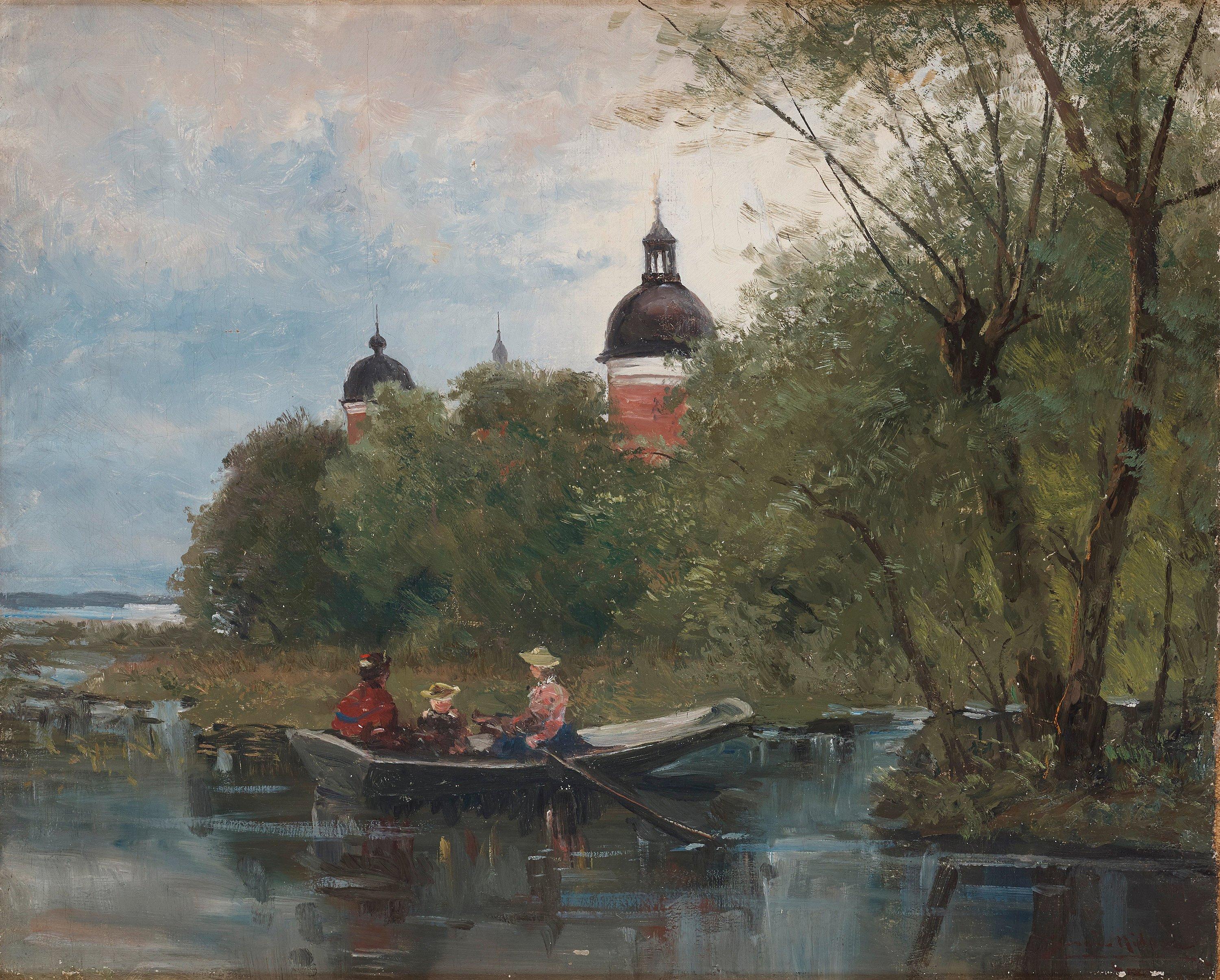 Severin Nilson - Women rowing by the castle of Gripsholm