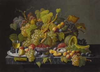 Severin Roesen - American still Life With Grapes And Wine