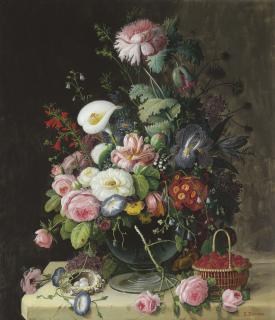 Severin Roesen - Still Life, Vase of Flowers