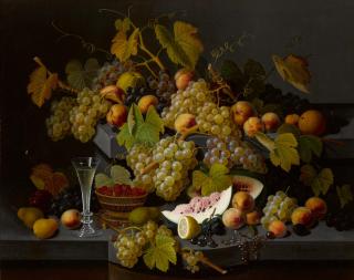 Severin Roesen - Still Life With Fruit And A Glass Of Champagne