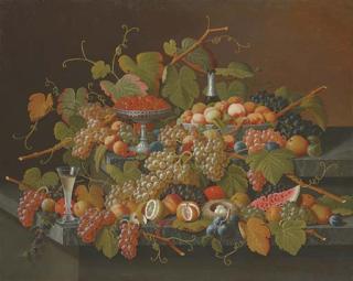 Severin Roesen - Still Life with Fruit and Champagne