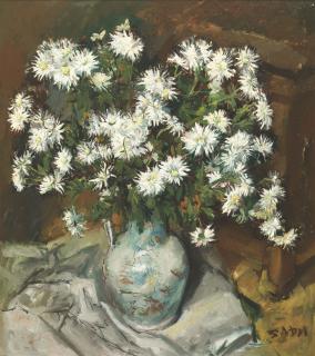 Sha Qi - White Chrysanthemum and Vase