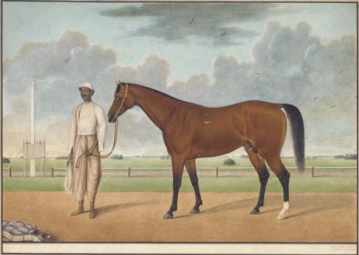 Shaikh Muhammad Amir of Karraya - A bay horse standing with a groom