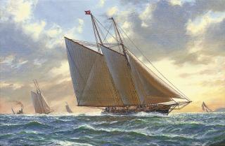 Shane Michael Couch - The America\'s Cup, 11th August, 1876 - Madeleine versus Countess of Dufferin:  Madeleine racing off Sandy Hook