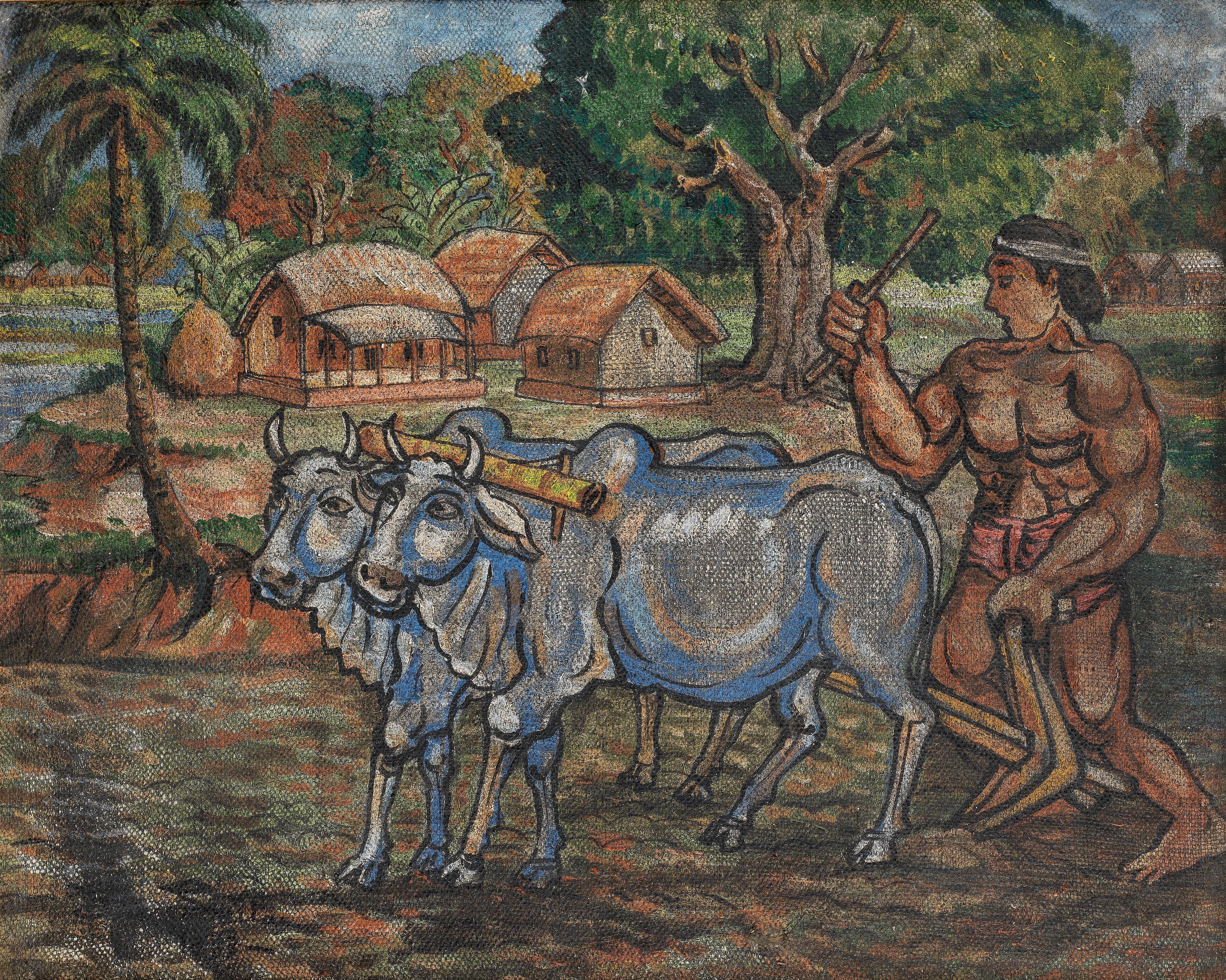 Sheikh Mohammed Sultan - Untitled (Farmer ploughing with bulls)