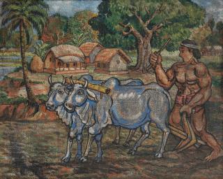 Sheikh Mohammed Sultan - Untitled (Farmer ploughing with bulls)