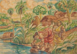 Sheikh Mohammed Sultan - Untitled (Two women gathering water)