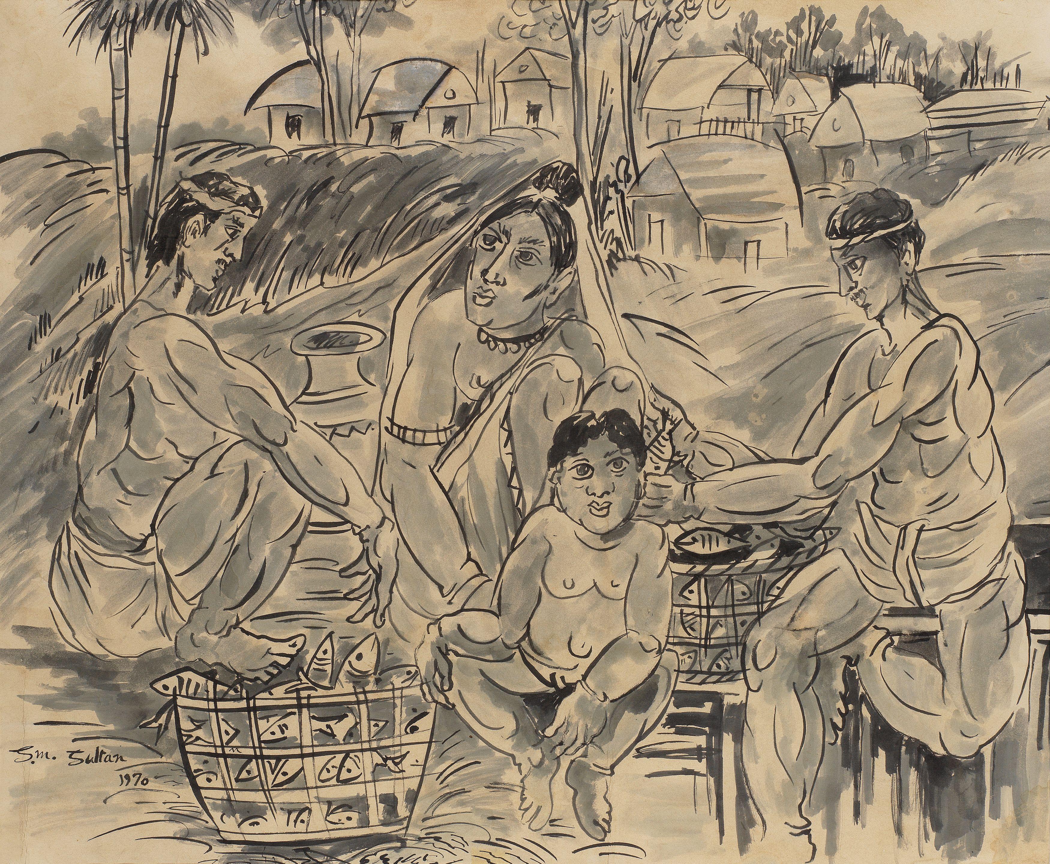 Sheikh Mohammed Sultan - Untitled (Village Scene)