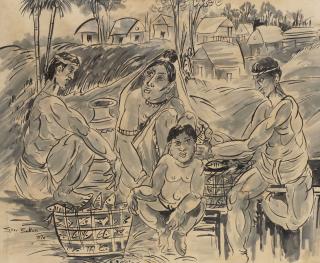 Sheikh Mohammed Sultan - Untitled (Village Scene)