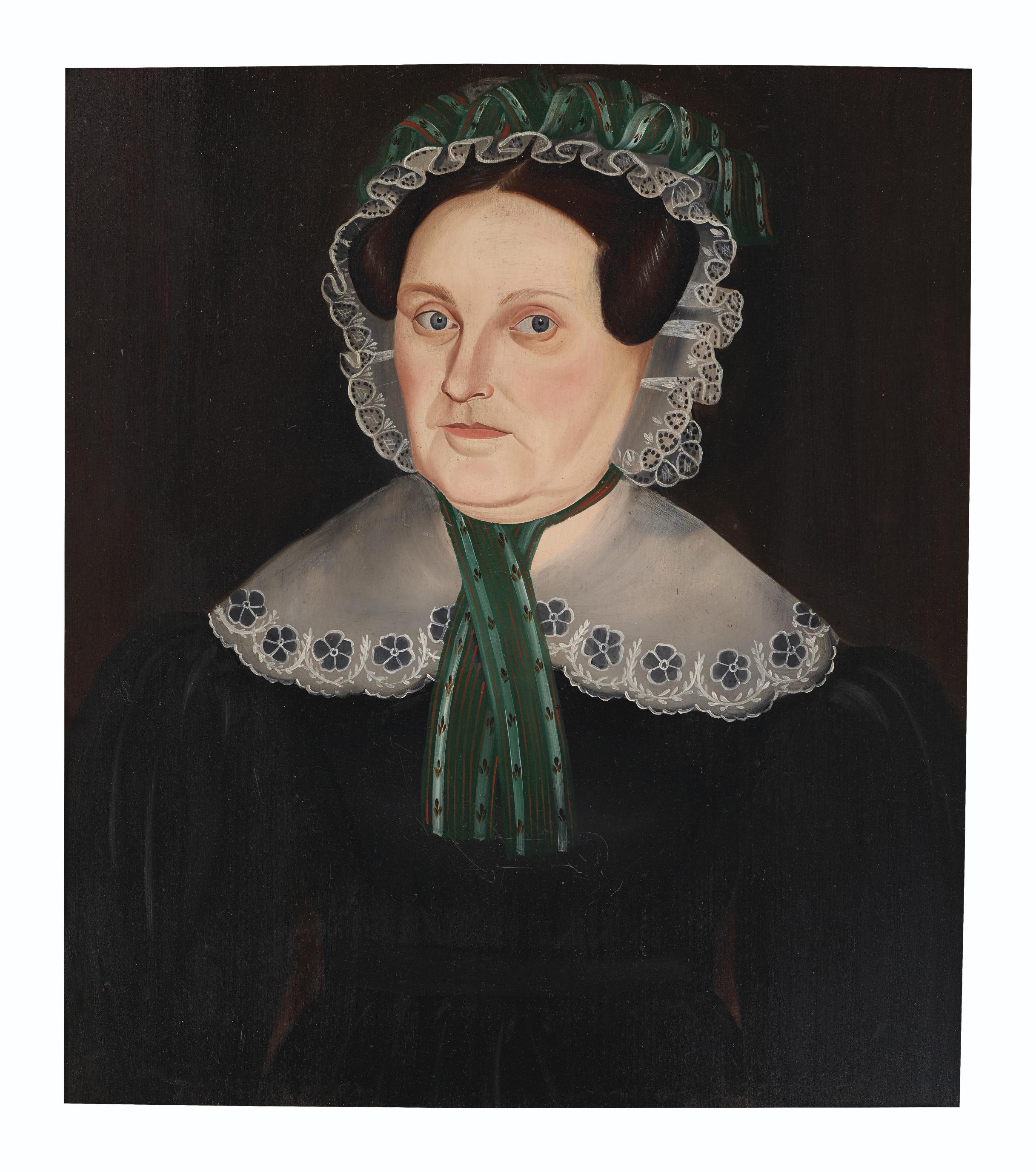 Sheldon Peck - Portrait of a Woman in Ruffled Bonnet and Lace Collar