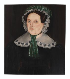 Sheldon Peck - Portrait of a Woman in Ruffled Bonnet and Lace Collar