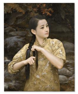 Shen Hanwu - Girl Braiding Her Hair
