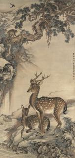 Shen Quan - Deer, Monkey, Birds and Pine