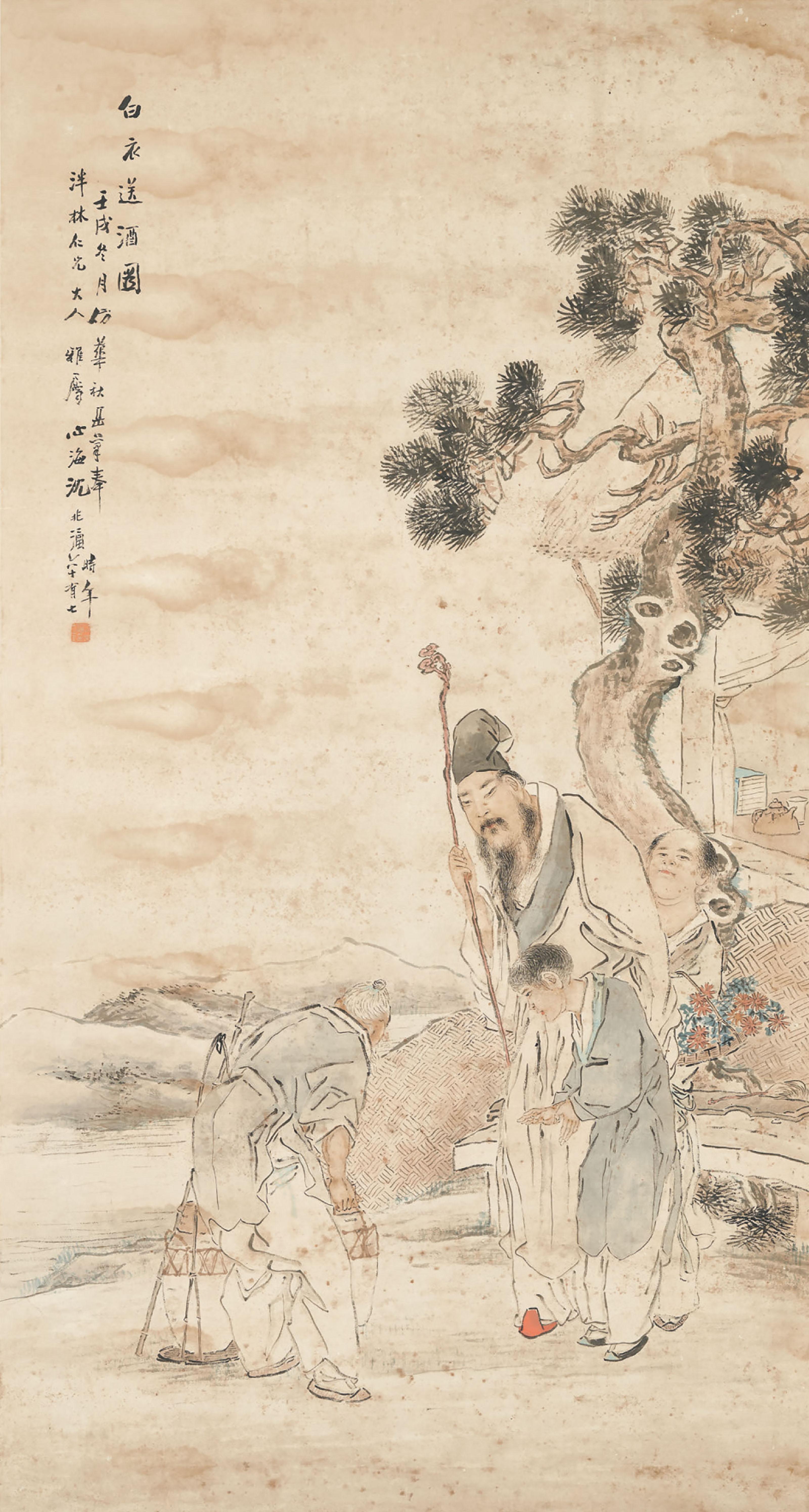 Shen Xinhai - Delivering Wine to Tao Qian