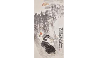 Shen Yaochu - Two Geese Playing in the Water, 1984