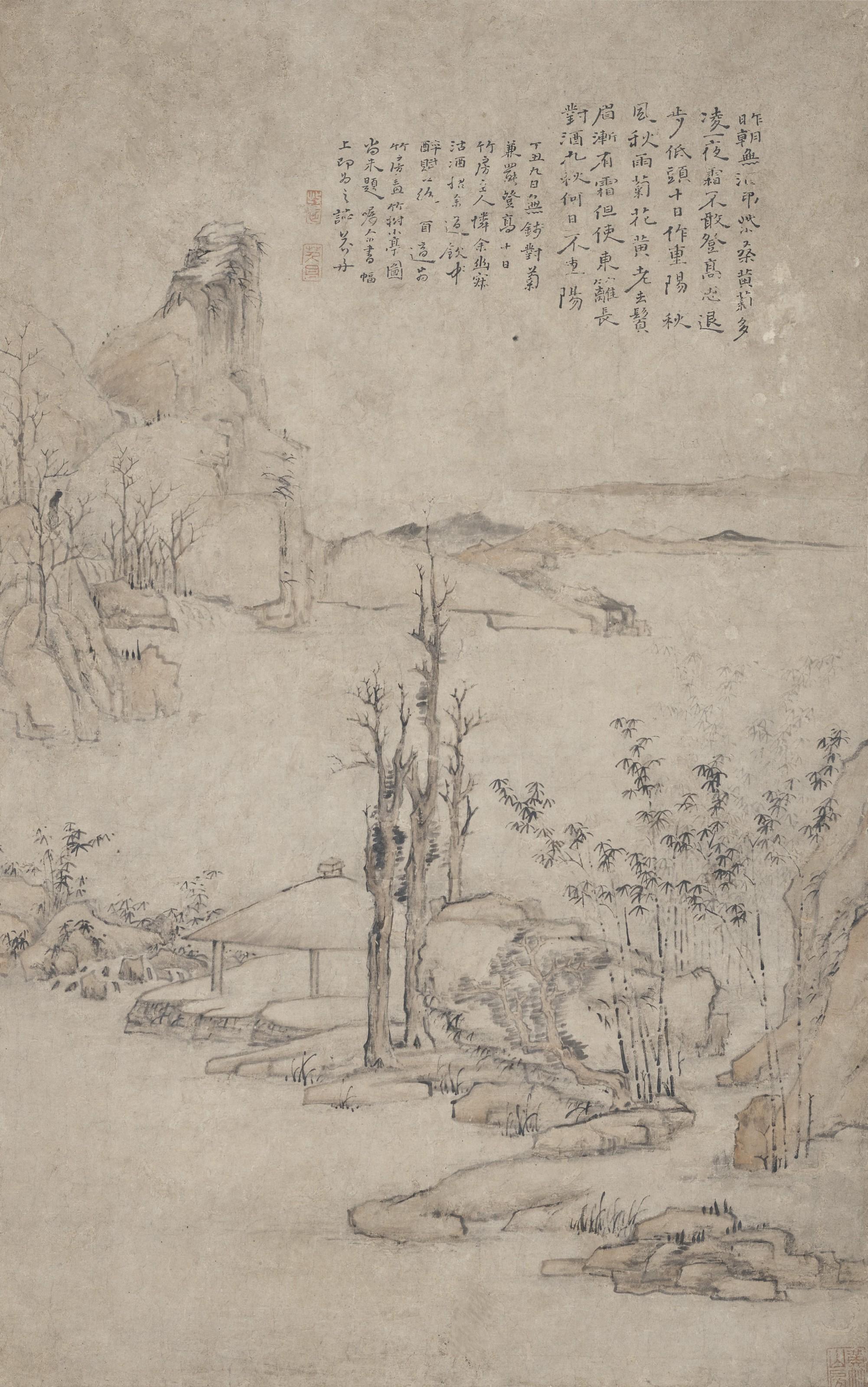 Shen Zongqian - Pavillion Besides Tree and Bamboo