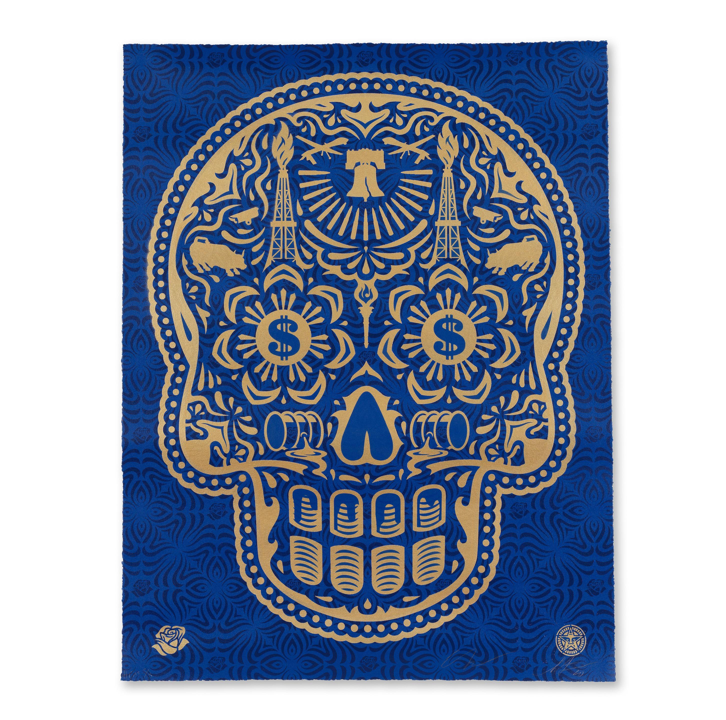 Shepard Fairey - Day of the dead skull (blue), 2020