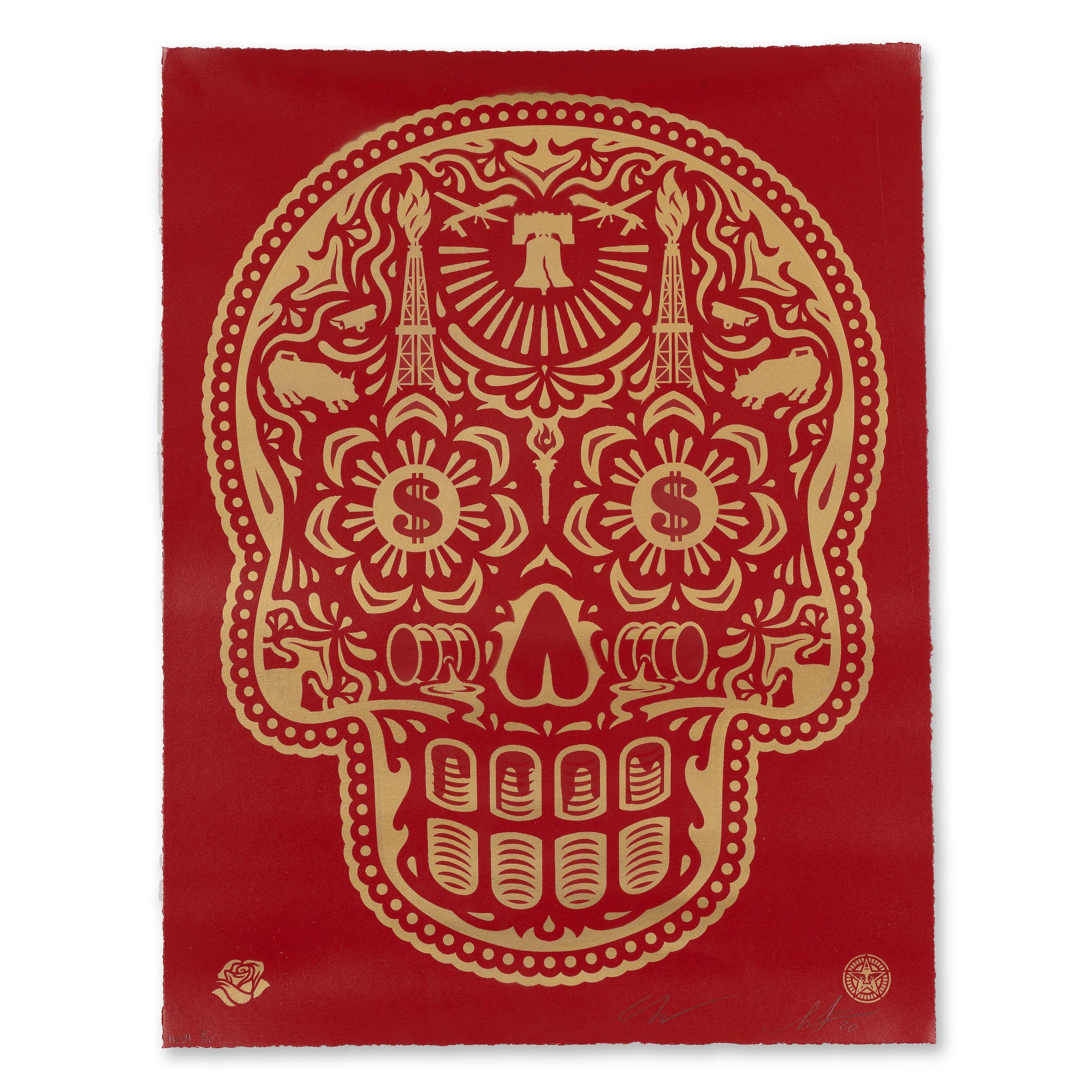 Shepard Fairey - Day of the dead skull HPM red, 2020