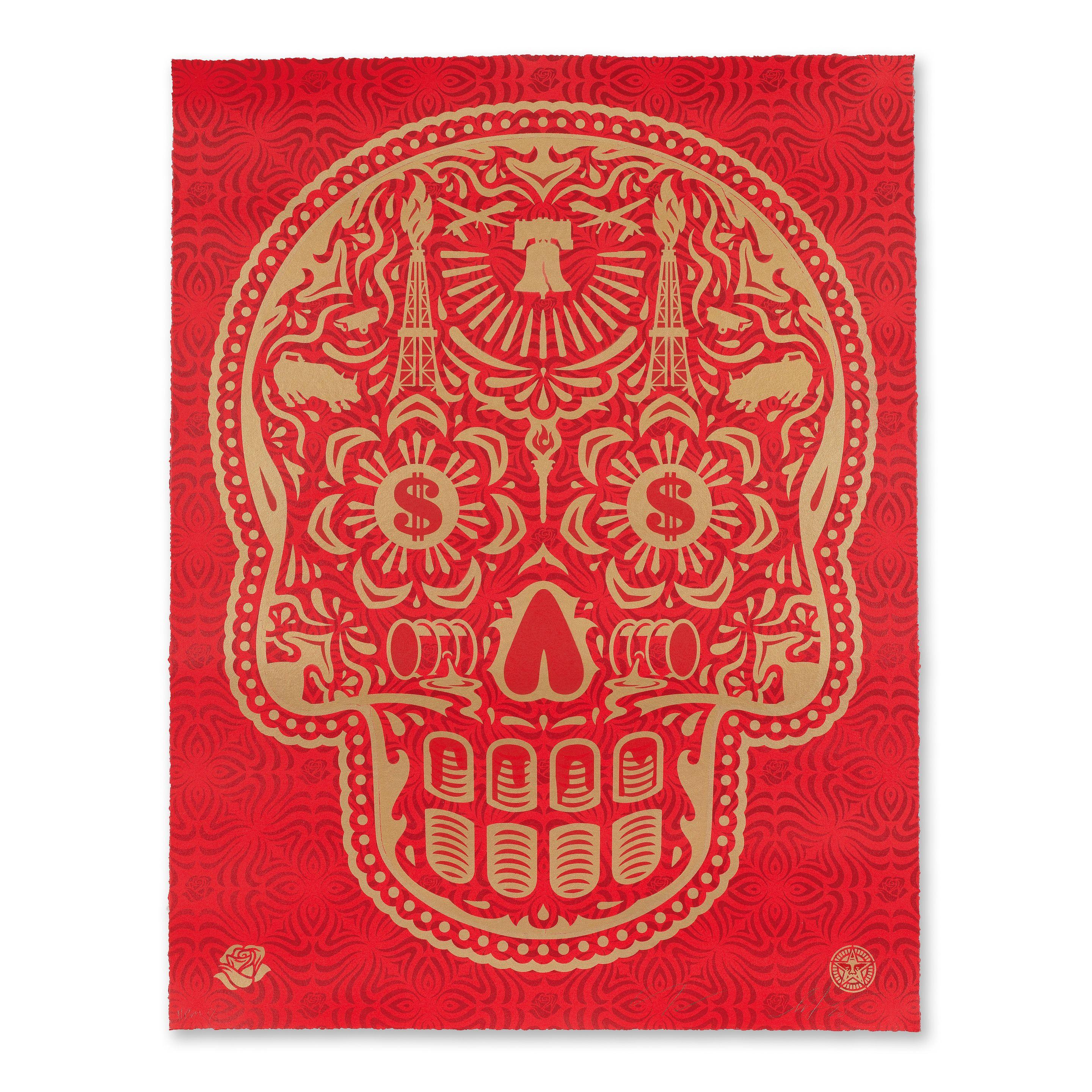 Shepard Fairey - Day of the dead skull (red), 2020
