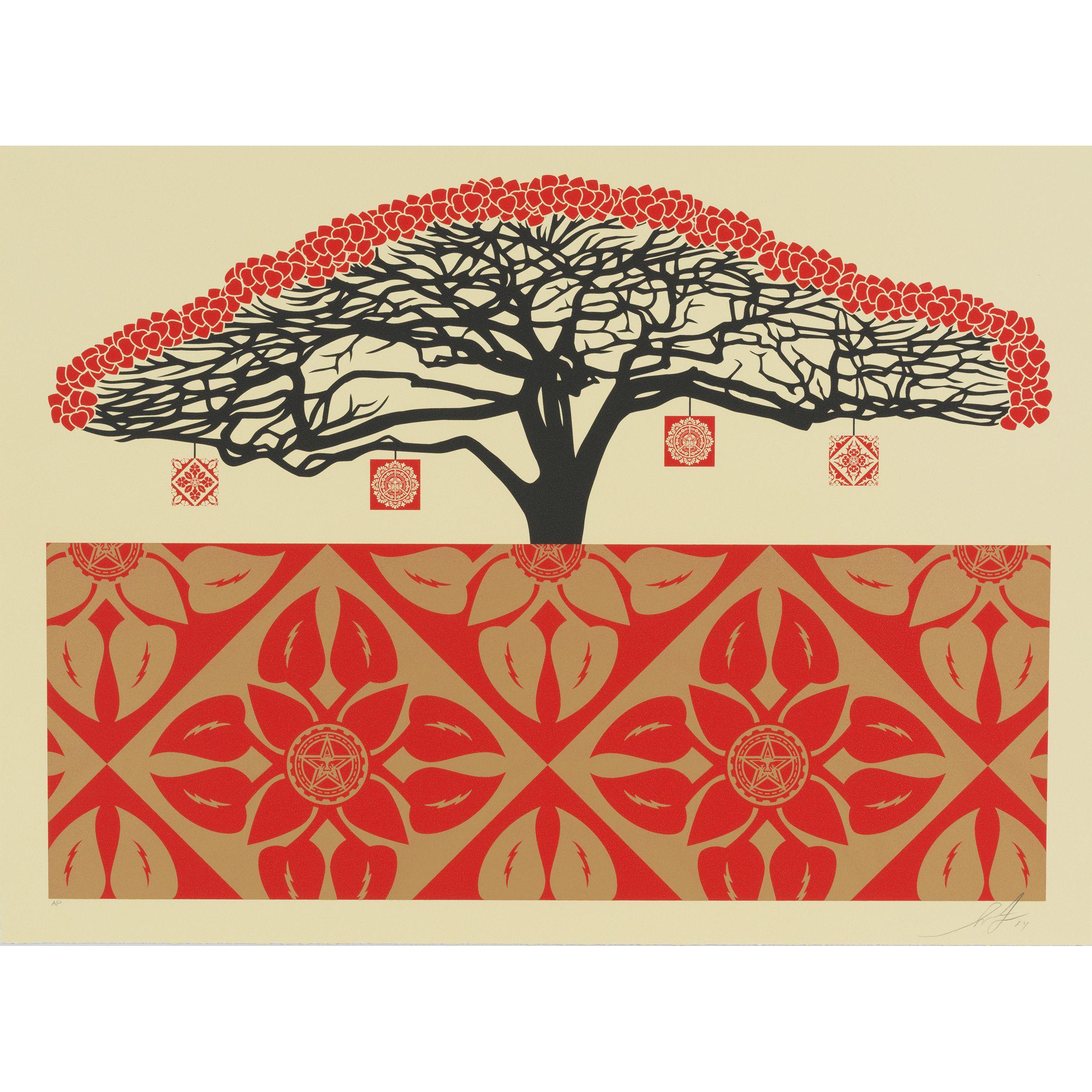 Shepard Fairey - Monkey Pod (Red and Gold)