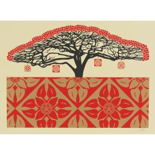 Shepard Fairey - Monkey Pod (Red and Gold)