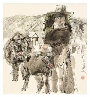 Shi Hu - Girl with Two Cows