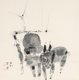 Shi Hu - Woman and Donkey, 1987