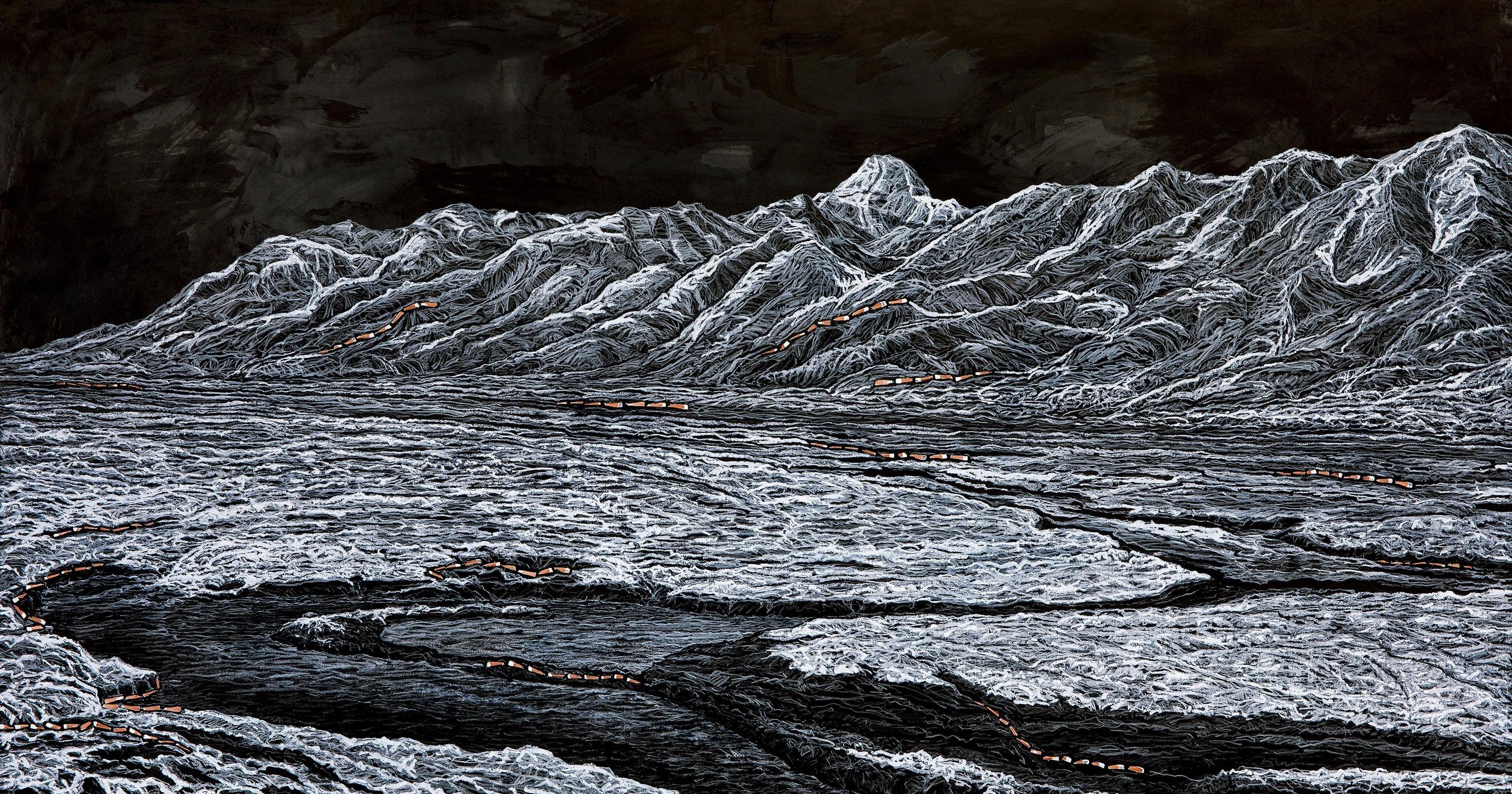 Shi Jin-Hua - Pen Walking #169: Snow Peak Under Moonlight(Executed In 2019)
