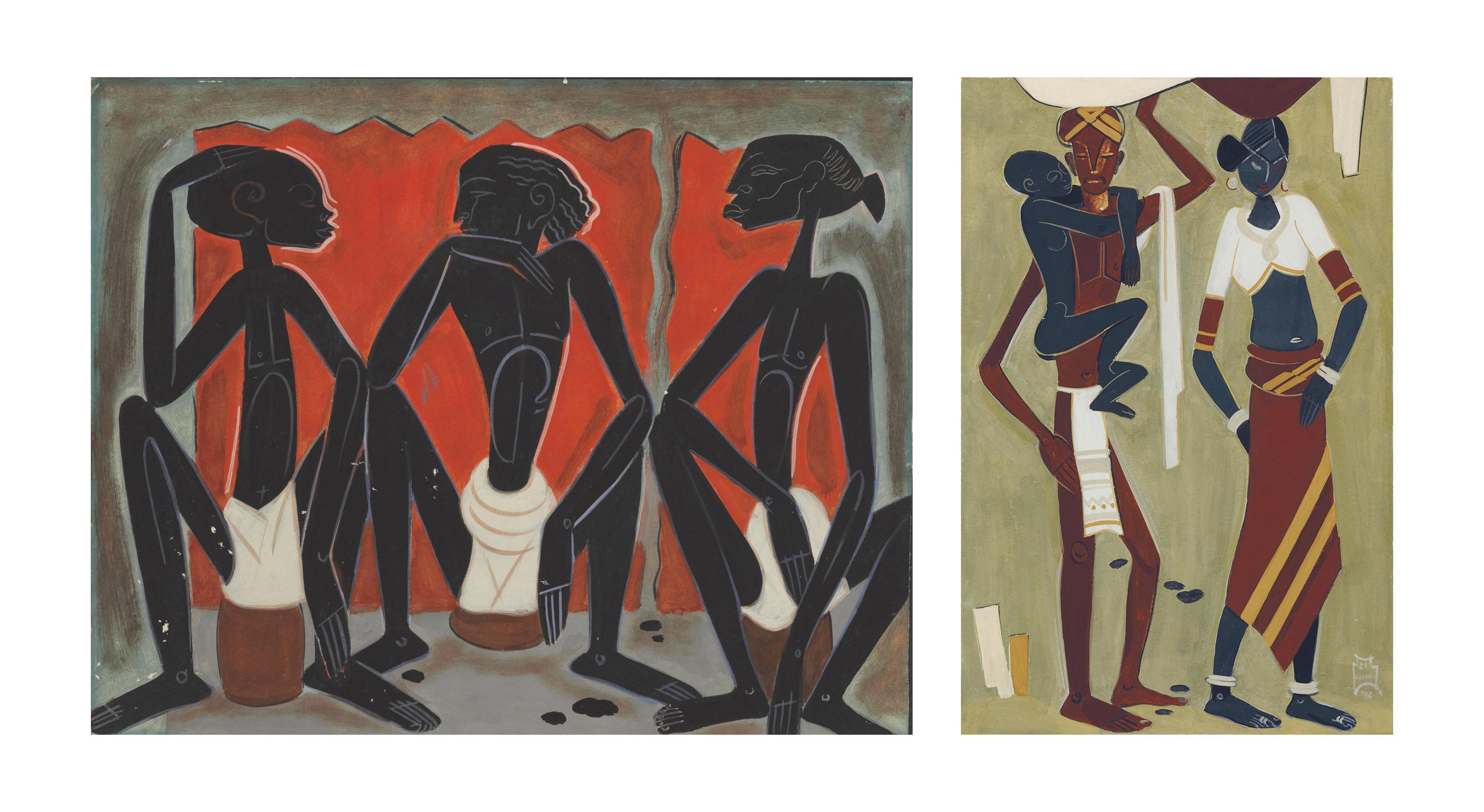 Shiavax Chavda - Untitled (Three Tribal Men); Toddy Booth