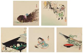 Shibata Zeshin - Five woodblock prints