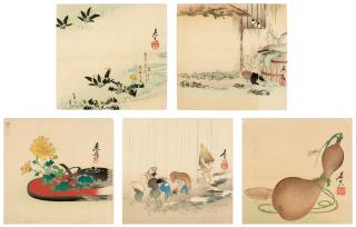 Shibata Zeshin - Five woodblock prints