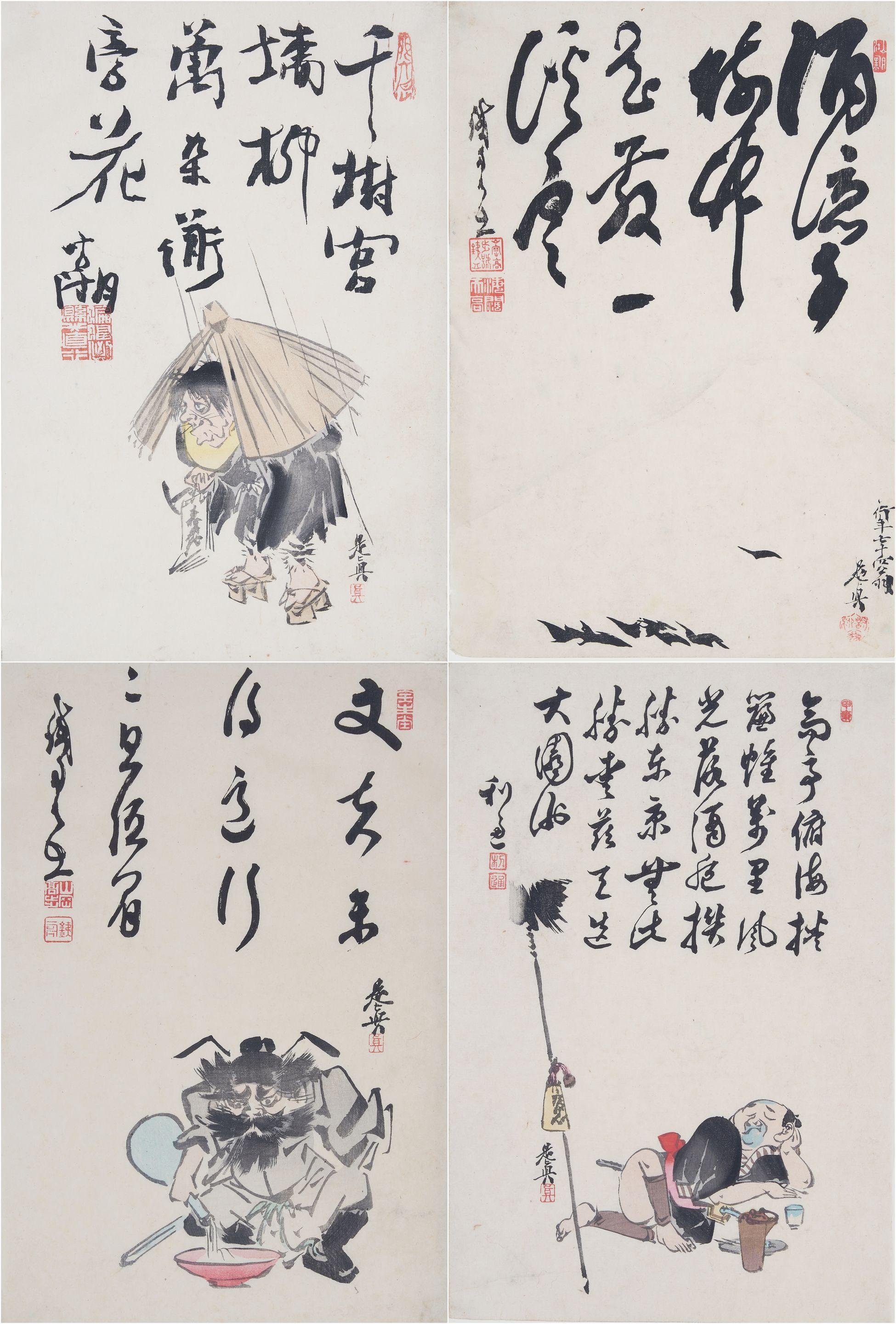 Shibata Zeshin - Four woodblock prints, Meiji period