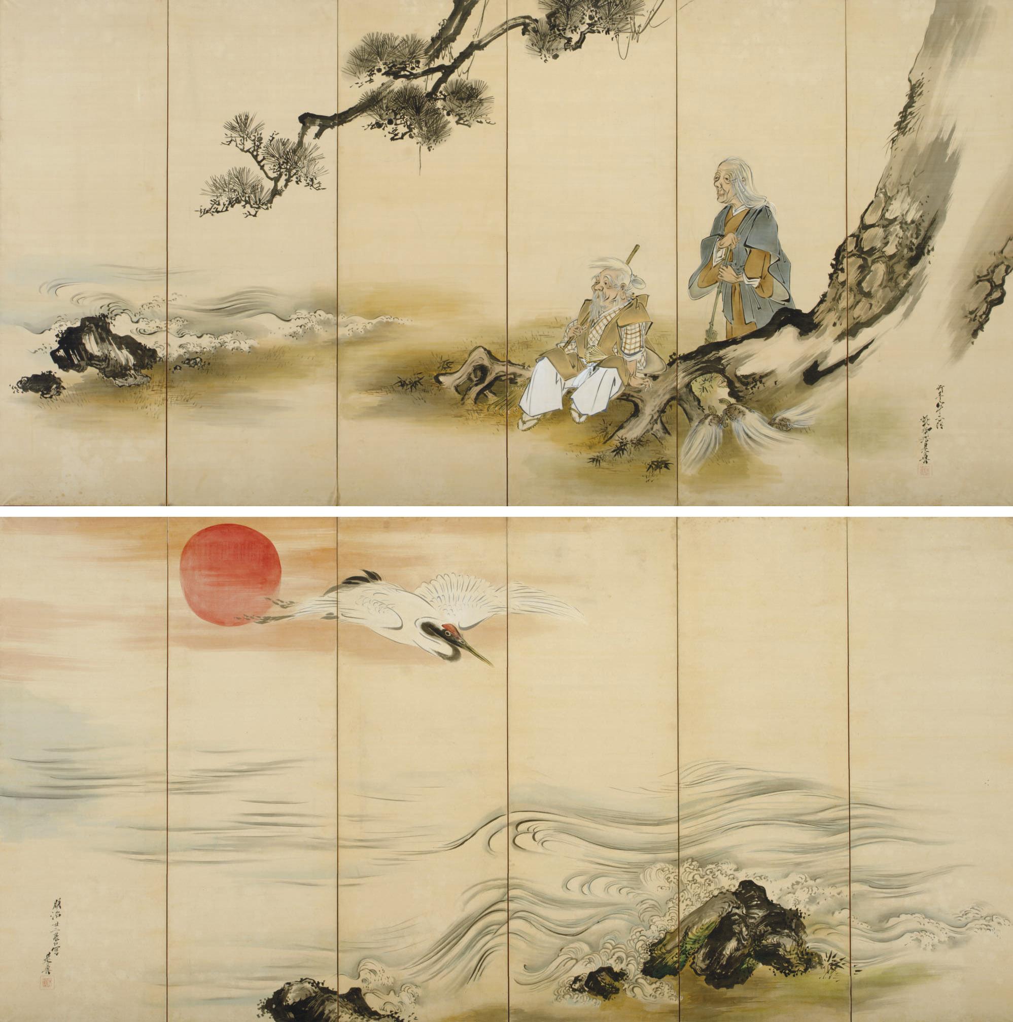 Shibata Zeshin - Scenes from the Noh play Takasago, 1889